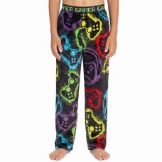 15C745: Boys Super Soft Printed Fleece Lounge Pant- Black Gamer (9-13 Years)